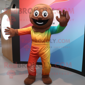 Rust Rainbow mascot costume character dressed with a Jumpsuit and Foot pads