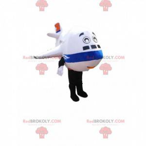 Mascotte dell'aeroplano bianco e blu. Costume da aeroplano -