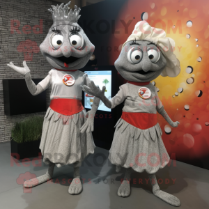 Silver Paella mascot costume character dressed with a Maxi Dress and Smartwatches