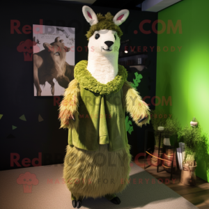 Olive Llama mascot costume character dressed with a Coat and Hairpins