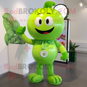 Lime Green Cherry mascot costume character dressed with a Romper and Bracelet watches