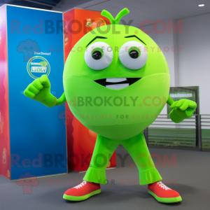 Lime Green Cherry mascot costume character dressed with a Romper and Bracelet watches