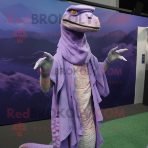 Lavender Coelophysis mascot costume character dressed with a Cover-up and Rings