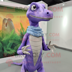 Lavender Coelophysis mascot costume character dressed with a Cover-up and Rings