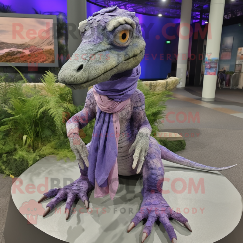 Lavender Coelophysis mascot costume character dressed with a Cover-up and Rings