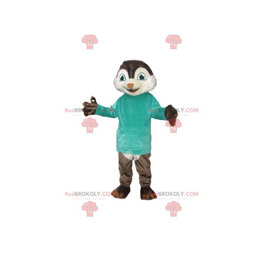 Eichhörnchen-Maskottchen mit einem blauen T-Shirt -