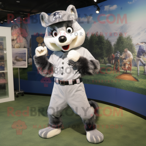 Silver Fox mascot costume character dressed with a Baseball Tee and Berets