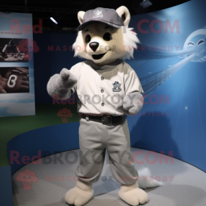 Silver Fox mascot costume character dressed with a Baseball Tee and Berets