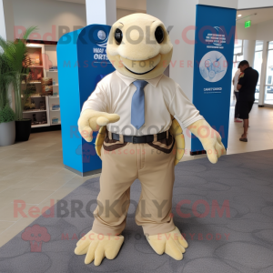 Beige Sea Turtle mascot costume character dressed with a Long Sleeve Tee and Ties
