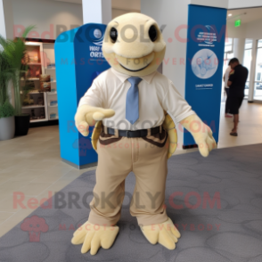 Beige Sea Turtle mascot costume character dressed with a Long Sleeve Tee and Ties