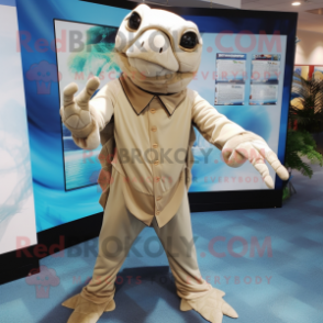 Beige Sea Turtle mascot costume character dressed with a Long Sleeve Tee and Ties