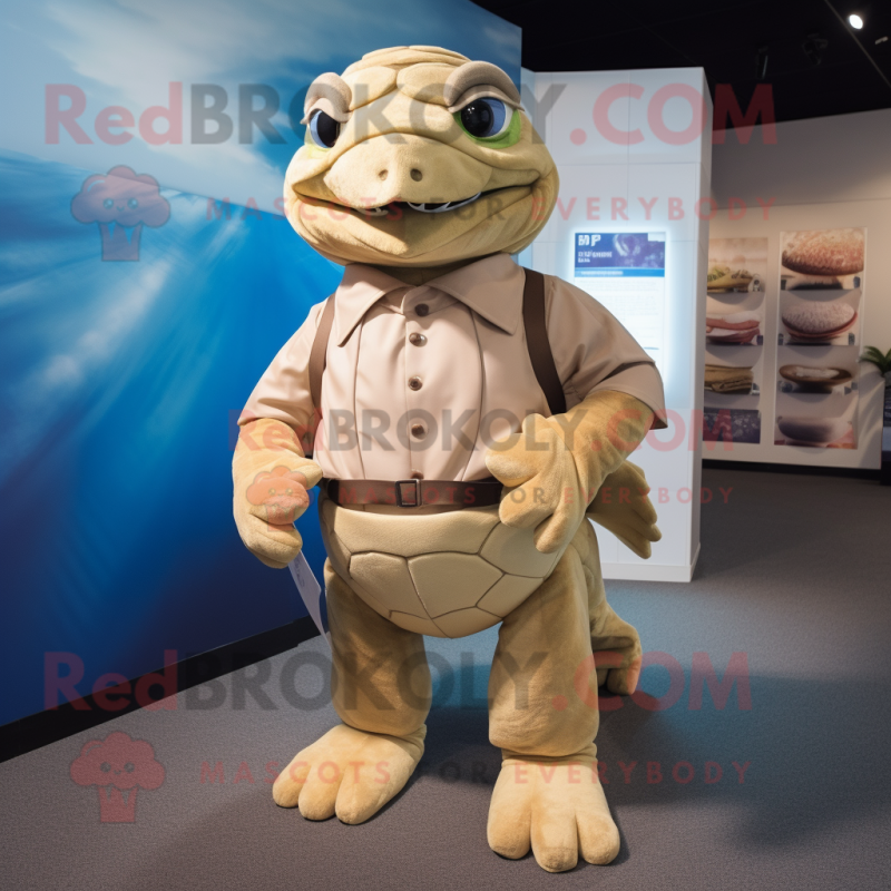 Beige Sea Turtle mascot costume character dressed with a Long Sleeve Tee and Ties