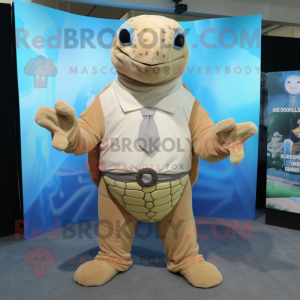 Beige Sea Turtle mascot costume character dressed with a Long Sleeve Tee and Ties