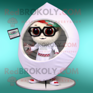 White Gyro mascot costume character dressed with a Bikini and Reading glasses
