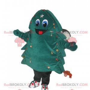 Grønnblå gran maskot med et stort smil - Redbrokoly.com