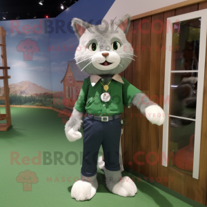 Forest Green Cat mascot costume character dressed with a Poplin Shirt and Anklets