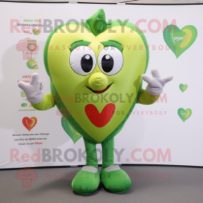 Olive Heart mascot costume character dressed with a Playsuit and Gloves
