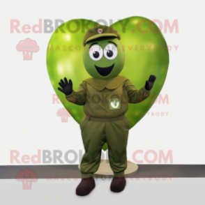 Olive Heart mascot costume character dressed with a Playsuit and Gloves