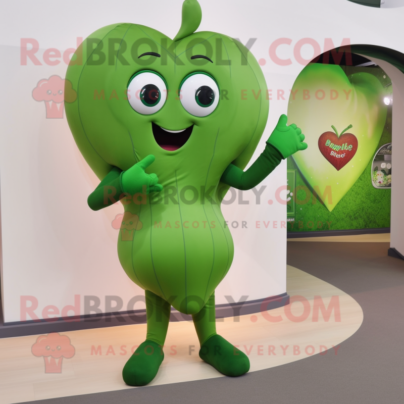 Olive Heart mascot costume character dressed with a Playsuit and Gloves