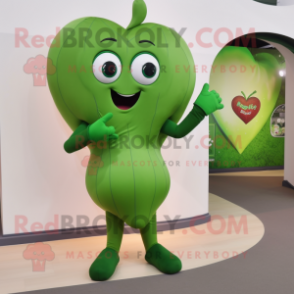 Olive Heart mascot costume character dressed with a Playsuit and Gloves