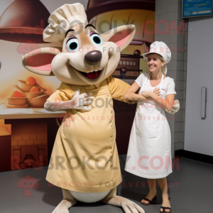 Beige Ratatouille mascot costume character dressed with a Maxi Skirt and Watches
