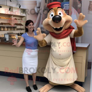 Beige Ratatouille mascot costume character dressed with a Maxi Skirt and Watches