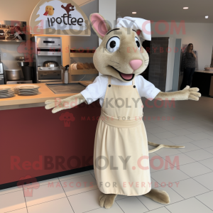 Beige Ratatouille mascot costume character dressed with a Maxi Skirt and Watches