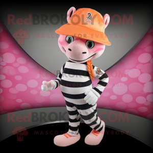 Peach Zebra mascot costume character dressed with a Joggers and Hats