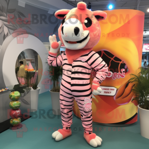 Peach Zebra mascot costume character dressed with a Joggers and Hats