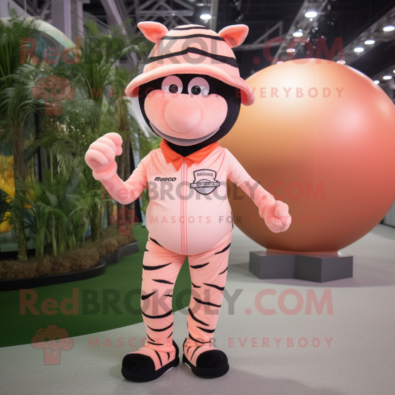 Peach Zebra mascot costume character dressed with a Joggers and Hats