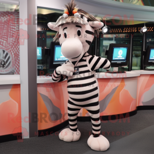 Peach Zebra mascot costume character dressed with a Joggers and Hats