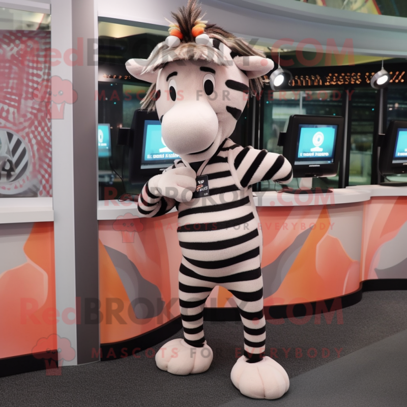 Peach Zebra mascot costume character dressed with a Joggers and Hats