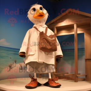 Tan Seagull mascot costume character dressed with a Poplin Shirt and Shoe laces