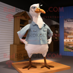 Tan Seagull mascot costume character dressed with a Poplin Shirt and Shoe laces