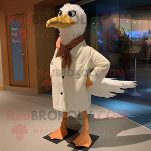 Tan Seagull mascot costume character dressed with a Poplin Shirt and Shoe laces