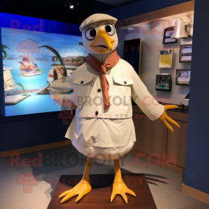 Tan Seagull mascot costume character dressed with a Poplin Shirt and Shoe laces
