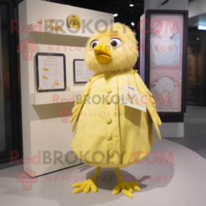 Beige Canary mascot costume character dressed with a Culottes and Coin purses