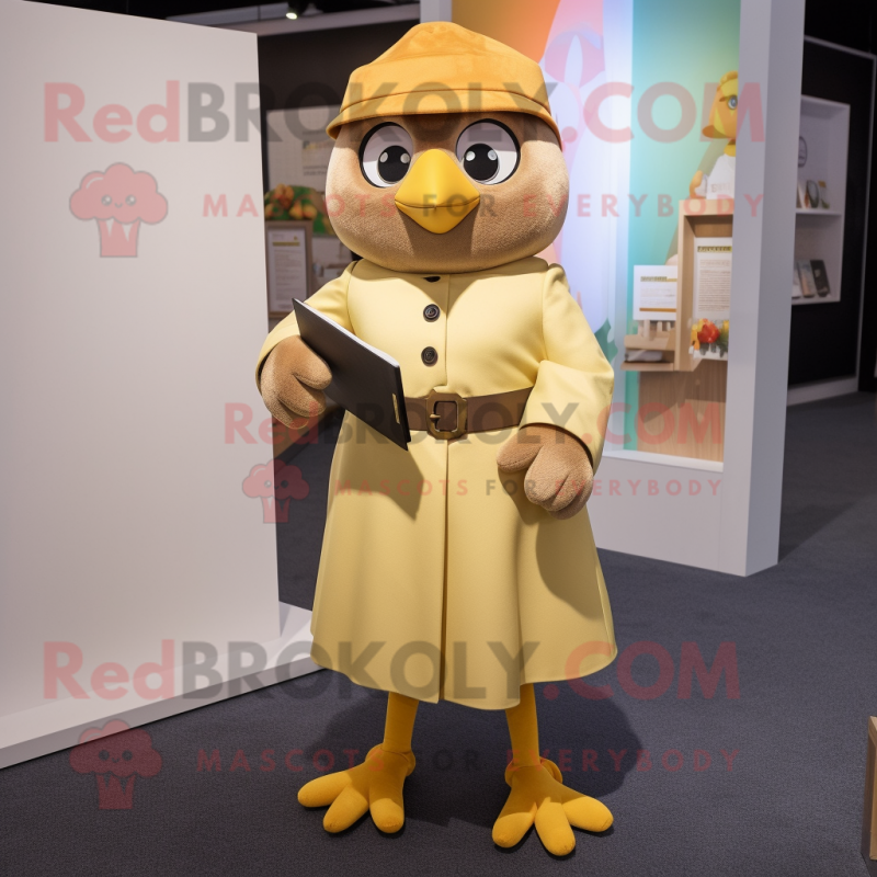 Beige Canary mascot costume character dressed with a Culottes and Coin purses
