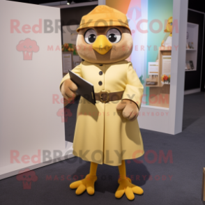 Beige Canary mascot costume character dressed with a Culottes and Coin purses