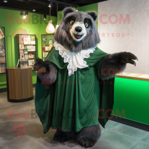 Green Spectacled Bear mascot costume character dressed with a A-Line Dress and Shawls
