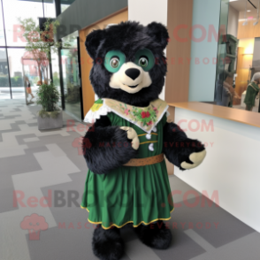 Green Spectacled Bear mascot costume character dressed with a A-Line Dress and Shawls