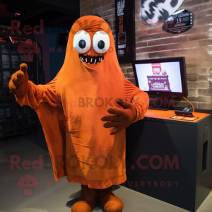 Rust Ghost mascot costume character dressed with a Sweater and Gloves