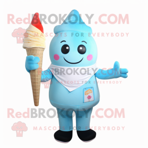 Sky Blue Ice Cream Cone mascot costume character dressed with a Trousers and Scarf clips