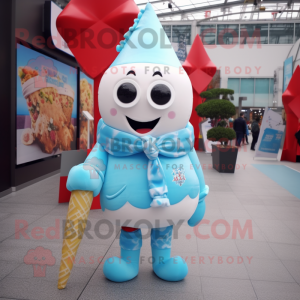 Sky Blue Ice Cream Cone mascot costume character dressed with a Trousers and Scarf clips