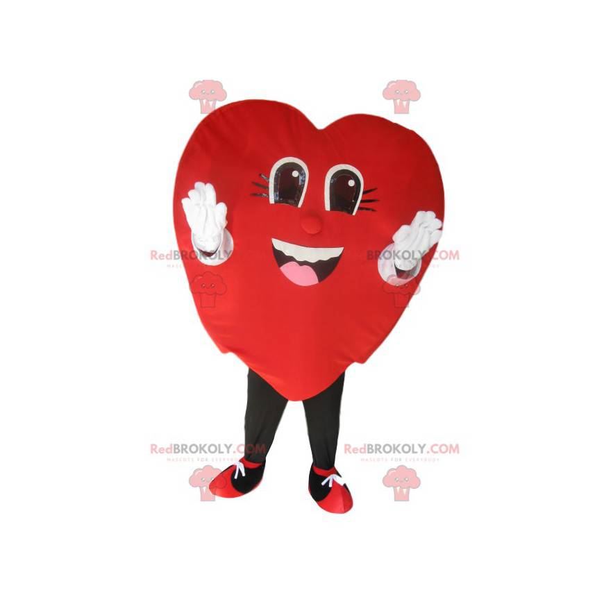 Mascotte de cœur rouge en velours très souriant - Redbrokoly.com