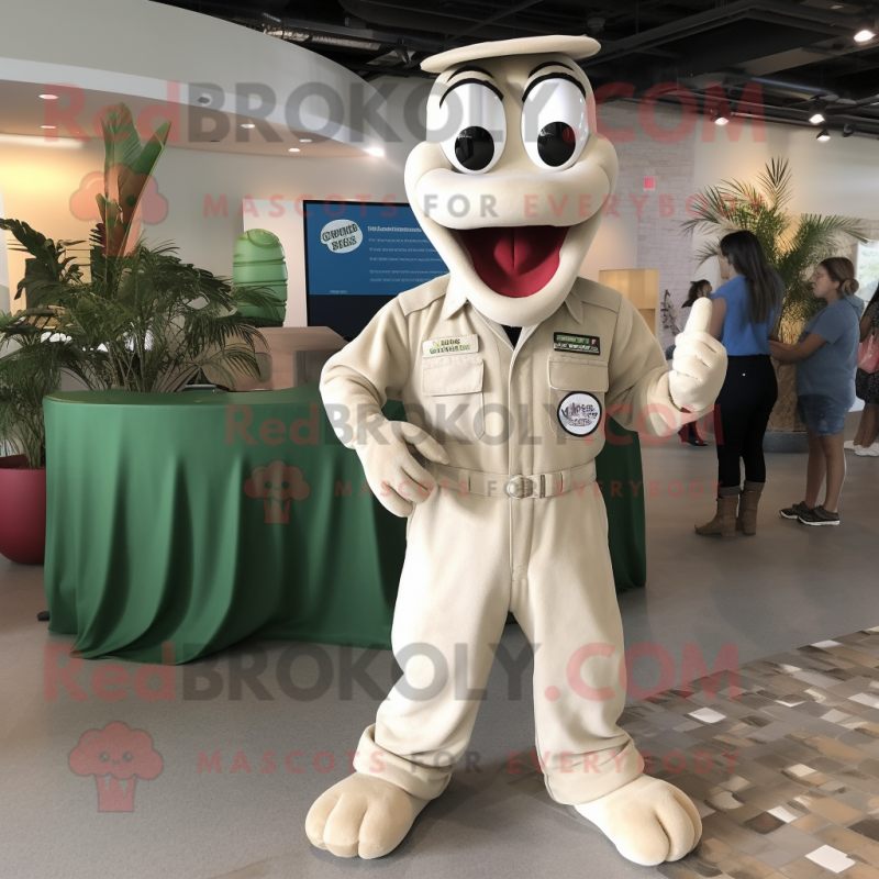 Cream Titanoboa mascot costume character dressed with a Overalls and Hair clips Cream Titanoboa mascot costume character dressed with a Overalls and Hair clips