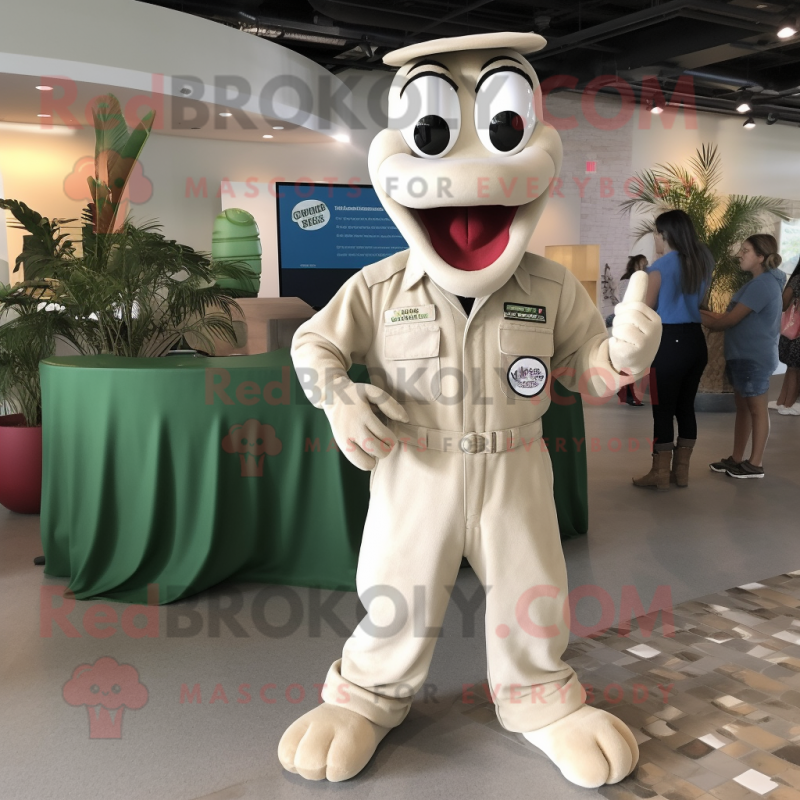 Cream Titanoboa mascot costume character dressed with a Overalls and Hair clips