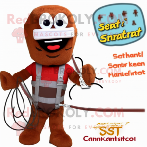 Rust Spaghetti mascot costume character dressed with a Bikini and Suspenders