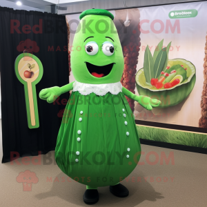 nan Cucumber mascot costume character dressed with a Dress and Lapel pins