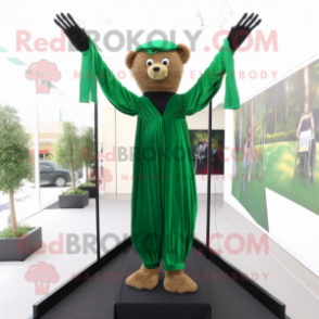 Forest Green Trapeze Artist mascot costume character dressed with a Sheath Dress and Gloves